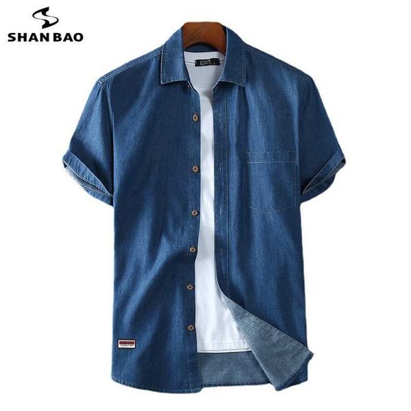 

shan bao brand 5xl 6xl 7xl 8xl large size men's denim short-sleeved shirt summer fashion loose casual cotton short-sleeved 210531, White;black