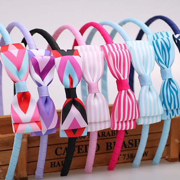 

latest style drapery striped bow 8 colors girl hairbands hair accessories, Slivery;white