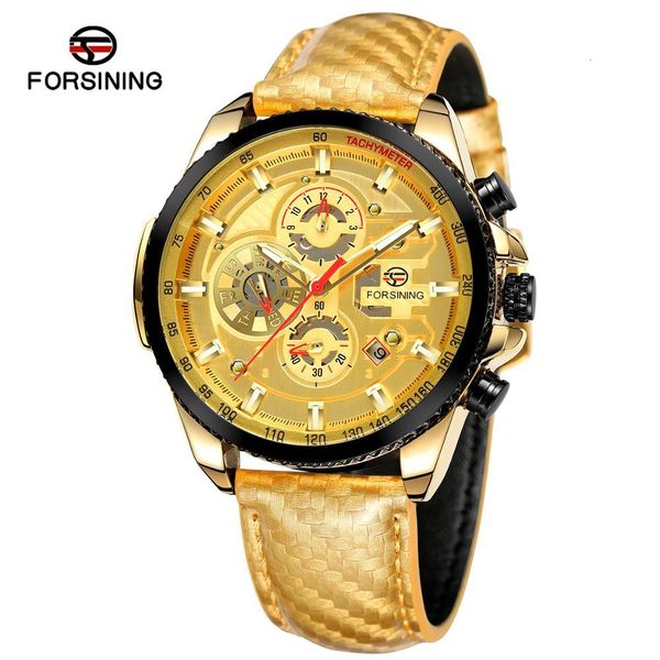 

2019 forsining luxe new design really learn to move hombre 3atm water resistant automatic chronograph men watches, Slivery;brown