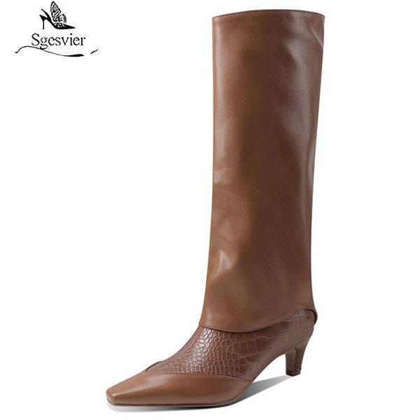 

boots sgesvier 2021 arrive knee high women shoes fashion stone pattern autumn winter cowboy western big size 43, Black