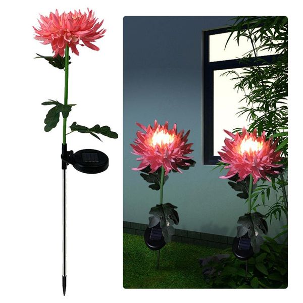 

2pcs solar bollard light led stick lights colorful simulation chrysanthemum outdoor lawn stake lamps