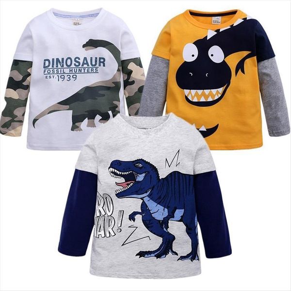 

cartoon dinosaur boy t shirt cotton long sleeve kids boys tee spring autumn children clothes baby, Blue