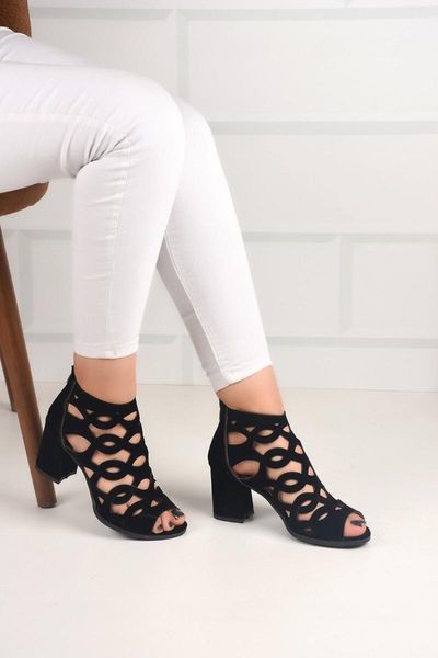 

sandals women's black thick high-heeled mesh model