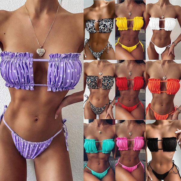 

point fashion set polka ellolace women swimsuit bandeau hollow out swimwear 10 color bathing suit 2021 bikini push up 5tr9, White;black