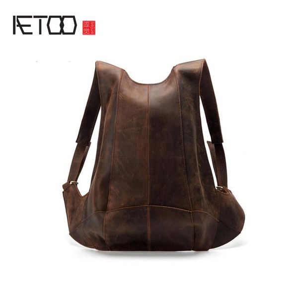 

simple leather backpack, student school bag, casual men's backpack