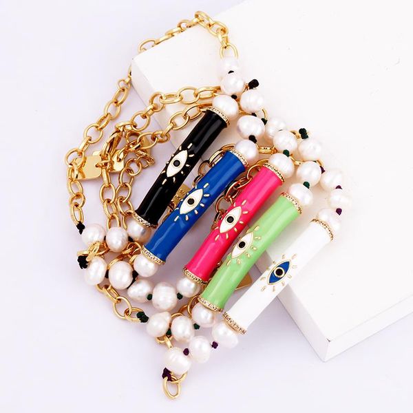 

beaded, strands 2021 evil eye fresh water pearl knotted bracelet with lobster clasp,fashion romantic sweet colorful ,girl gift party jewelry, Black