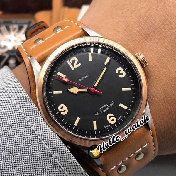 Orologi di design 41mm Ranger M79910-0012 79910 quadrante nero orologio da uomo automatico tono cassa in acciaio oro rosa cinturino in pelle sconto HWTD