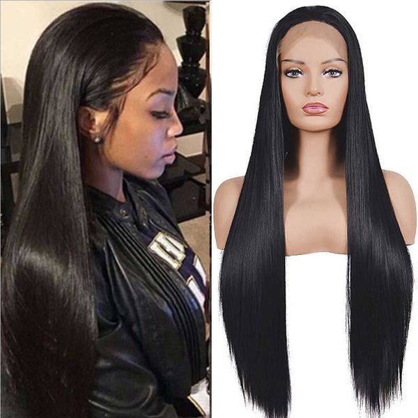 

women's long straight hair with lace before wig, Black