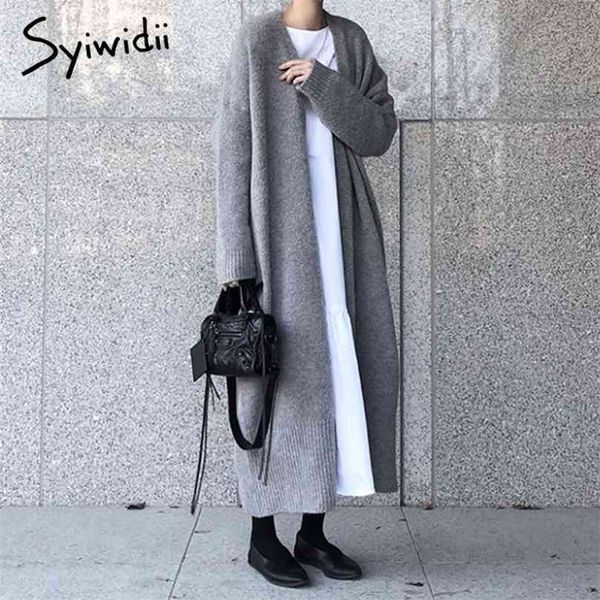 

syiwidii long cardigan women elegant ladies loose ribbed knitted oversize sweaters fashion long coat spring and autumn 210918, White;black