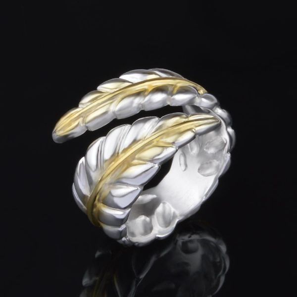 

cluster rings silver-plated gold color female ring personality charm temperament wild leaves zircon opening hand jewelry, Golden;silver