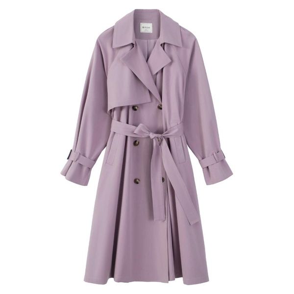 

women's trench coats vintage double breasted belted purple long coat for women spring fall loose casual lady khaki windbreaker outerwea, Tan;black