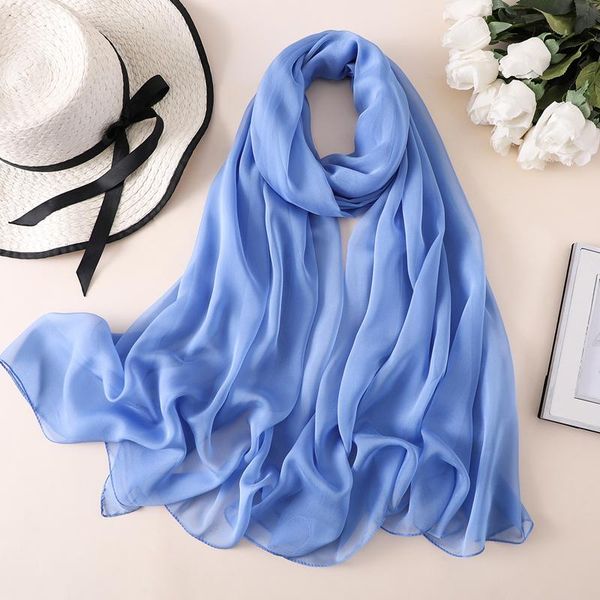 

scarves 2021 180*110cm silk solid scarf hijab women luxury bandana female muslim headband shawl summer soft wrap foulard, Blue;gray