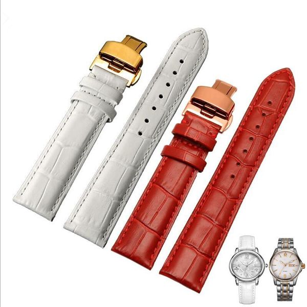 

watch bands smooth genuine leather strap 13 14 15 17 20 21 23mm white red green calfskin watchband deployment buckle for brands, Black;brown