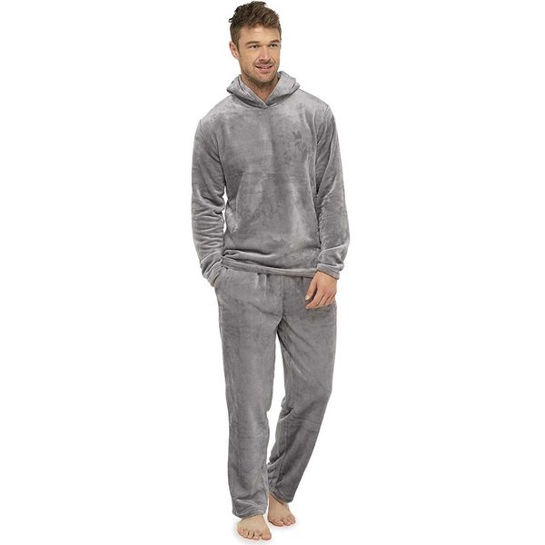 

men plush teddy fleece pajamas winter warm pyjamas overall suits plus size sleepwear daily hooded pajama sets for men f4 h0825, Black;brown