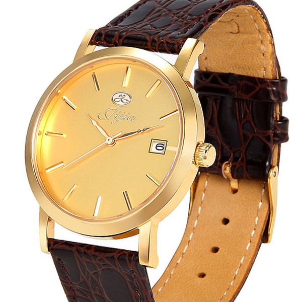 

jijia three needle single calendar high grade men's watch gift quartz, Slivery;brown
