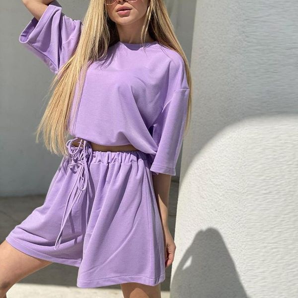 

women's tracksuits fashion summer women tshirts shorts two piece sets solid simple casual sweatsuits crop soft joggers suit, Gray