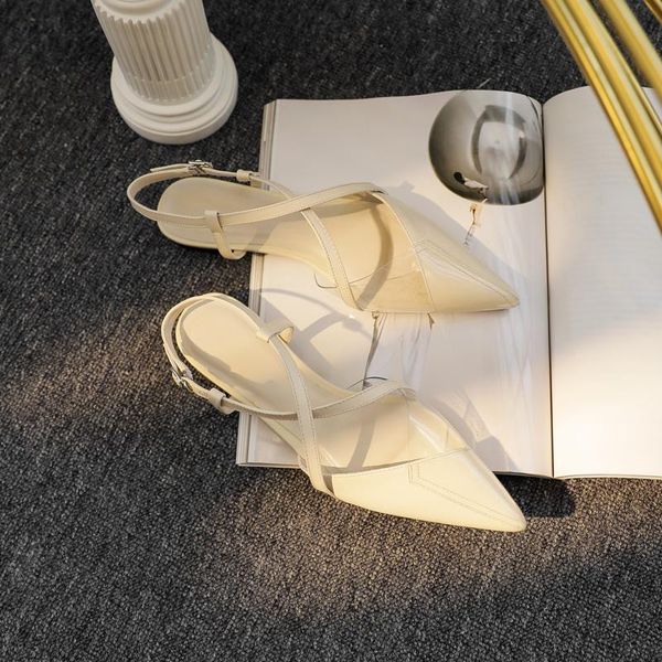 

sandals women's pointed spring model transparent back strap flat toe, Black