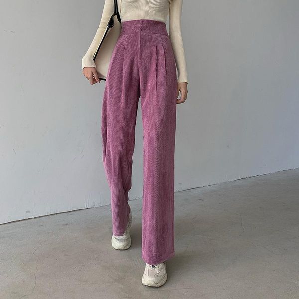 

women's pants & capris stylish corduroy loose wide leg straight women high waist double buttons casual spring summer trouser plus, Black;white