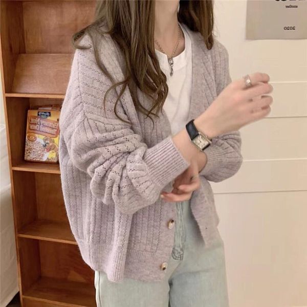 

women's knits & tees women knitted cardigan sweater long sleeve v neck lady fashion autumn casual loose coat button thick solid female, White