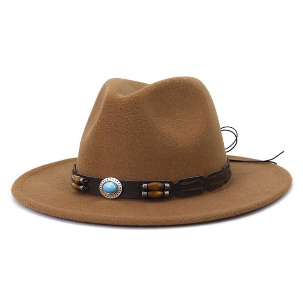 

wide brim hats brown ethnic style leather belt decoration felt artificial wool blend men and women winter fedora bowler, Blue;gray