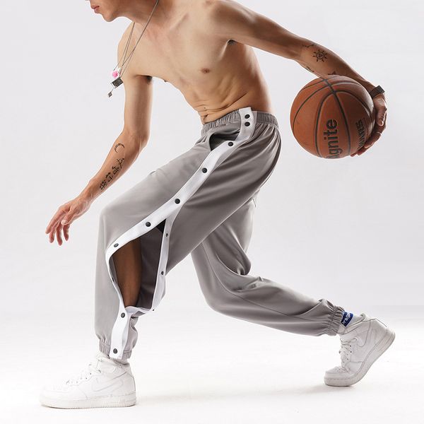 

designer tide casual breasted pants sides buckle sports pant men's loose trendy high street sweatpants side open buttons trousers, Black