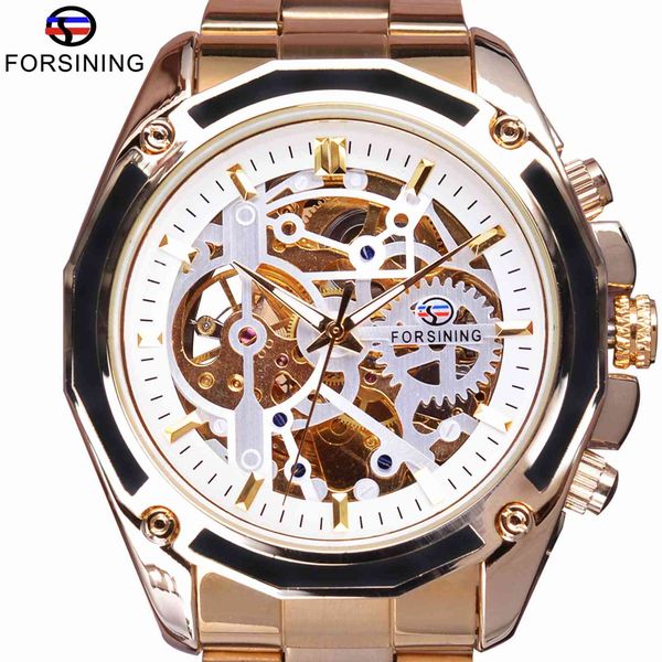 

refining steampunk movement design transparent golden rvs men skeleton clocks brand luxury automatic, Slivery;brown