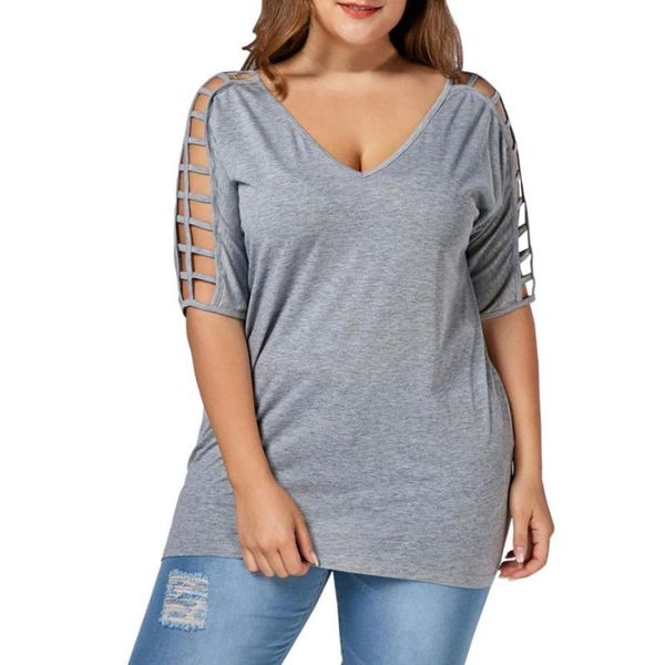 

women blouse hollow out fashion plus size clothes half sleeve hole casual v-neck autumn summer camisa feminina women's blouses & shirt, White