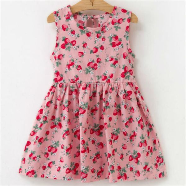 

cute girls summer childrens girl dress sleeveless printed soft cotton princess wear floral, Red;yellow