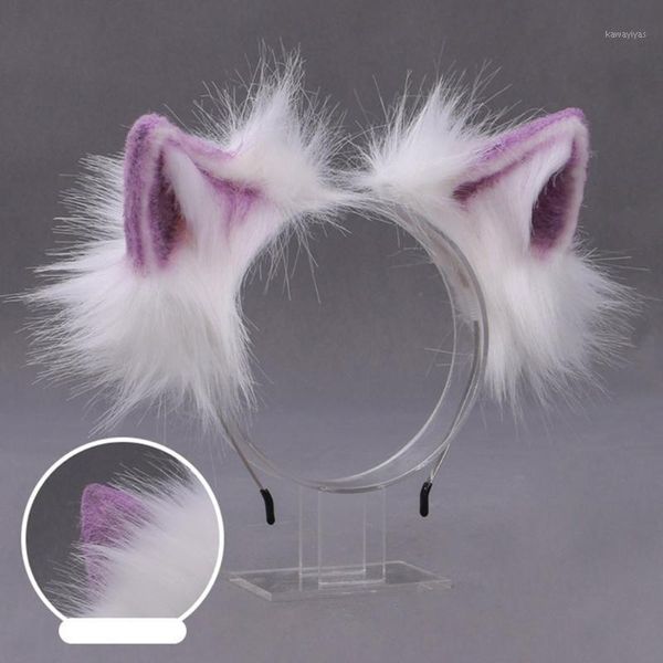 

women furry bendable cat ears headband cute flurry plush simulation animal cosplay hair hoop japanese kawaii lolita festival hea accessories