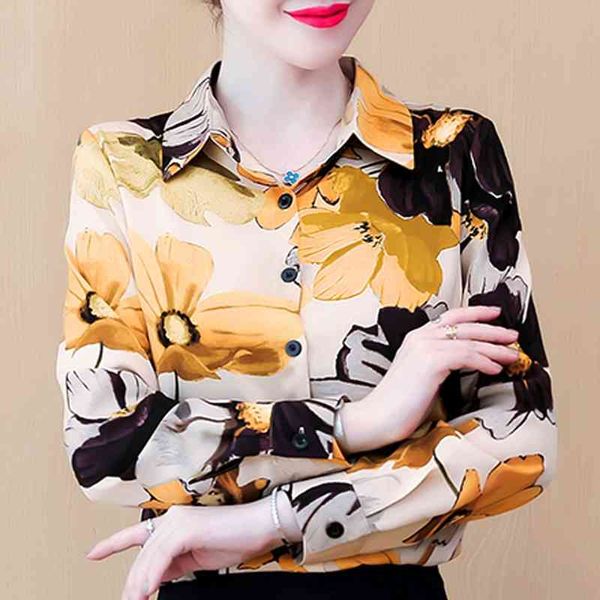 

long sleeve print chiffon blouse shirt women blouses blusas mujer de moda blouse women turn down collar office blouse d466 210426, White