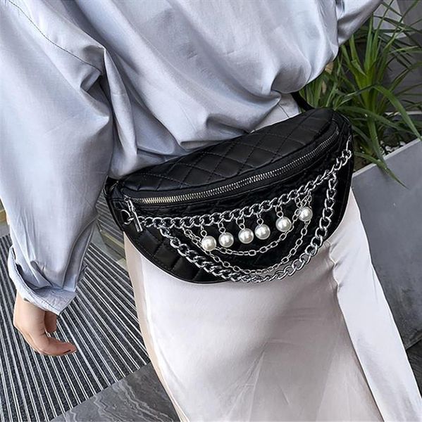 

fashion women's chest bag crossbody bags female handbag chain diamond lattice messenger belt black waist