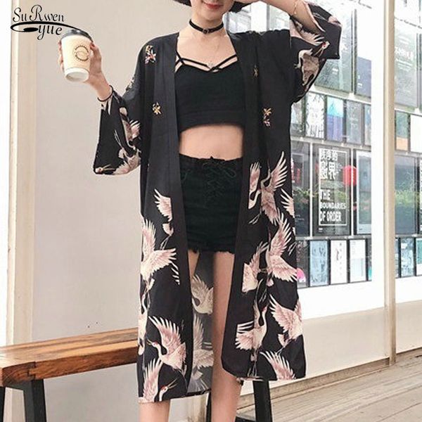 Sommer Langes Hemd Weibliche Damen Tops und Blusen Kimono Cardigan Japanische Streetwear Damen Bluse Kleidung 9738 210427