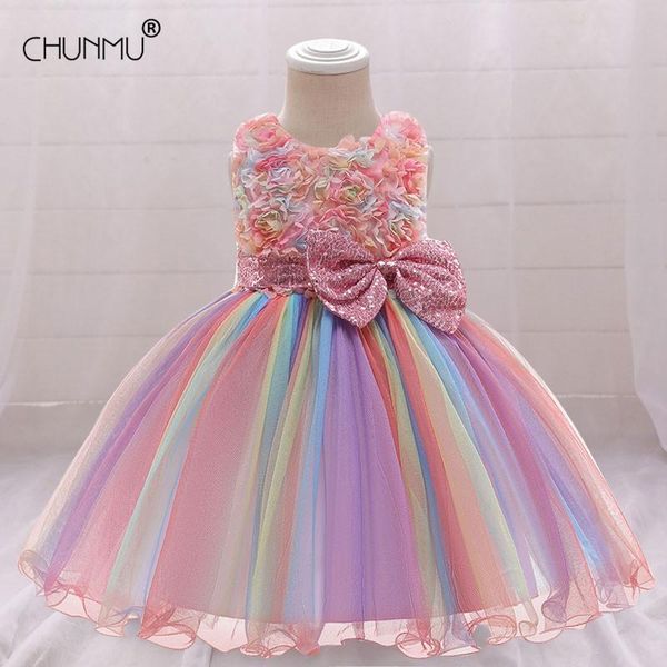 

baby girls flower bowknot baptism dress born princess birthday wear toddler christening ball gown kids dresses for girl's, Red;yellow