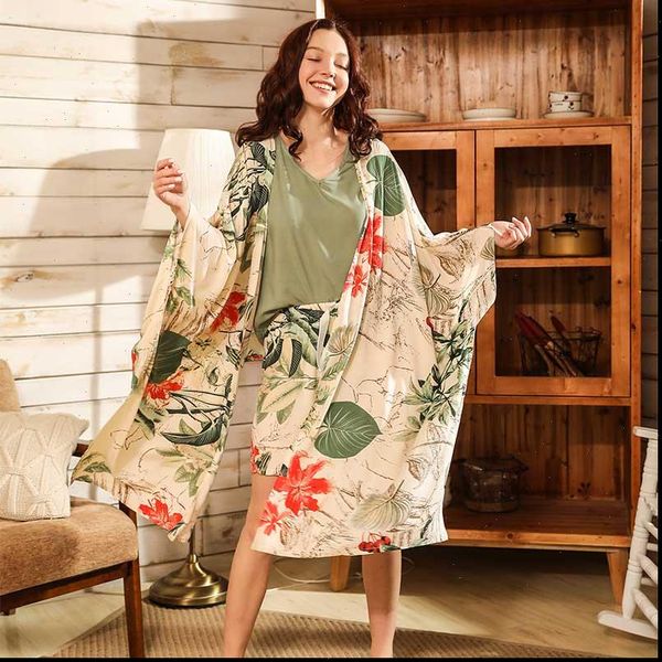 

style 4pcs pajama set soft women sleepwear wide sleeve loose cardiagn vest shorts pants suit ladies homewear casual wear, Black;red