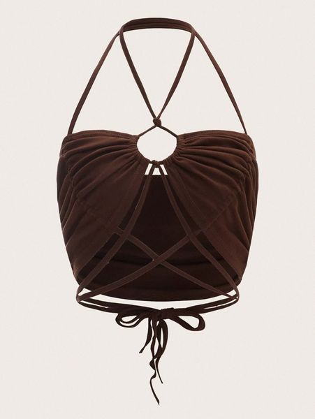 

crisscross tie backless halter y1uo#, White