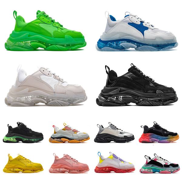 

triple s crystal bottom mens vintage dad platform designer sneakers men women all black white sport trainers clear sole casual luxury shoes