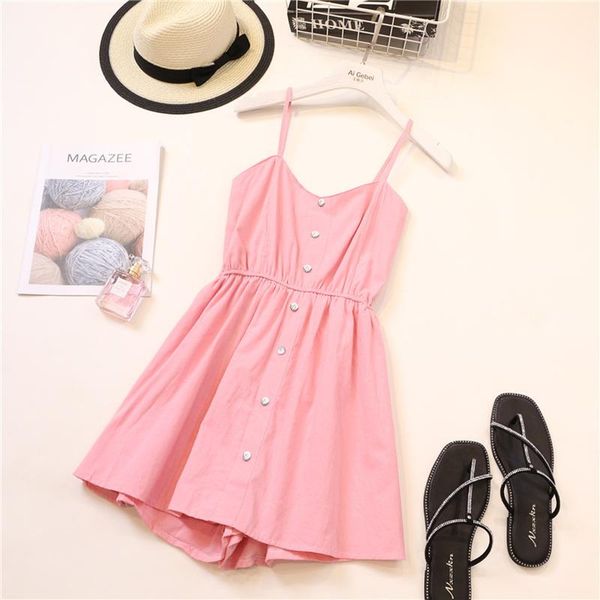 

summer 2021 korean dress for woman fashion solid sleeveless single-breasted high-waisted bottoming beach women casual dresses, Black;gray