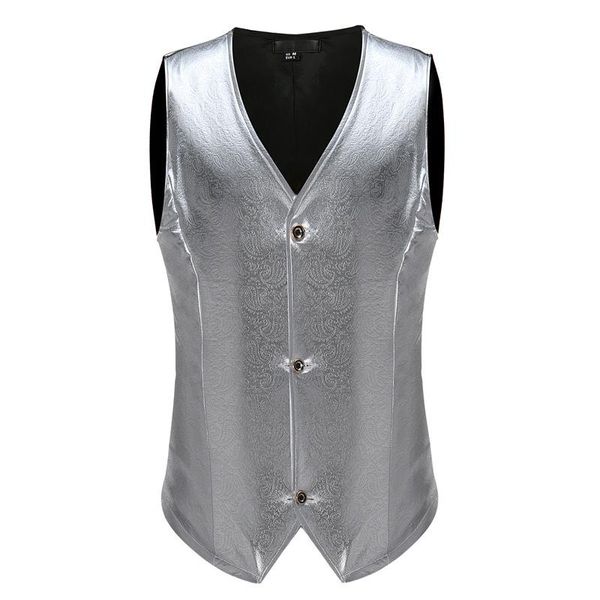 

men's vests mens wedding stage show sliver shiny metallic suit vest slim fit sleeveless waistcoat men paisley floral print classic, Black;white