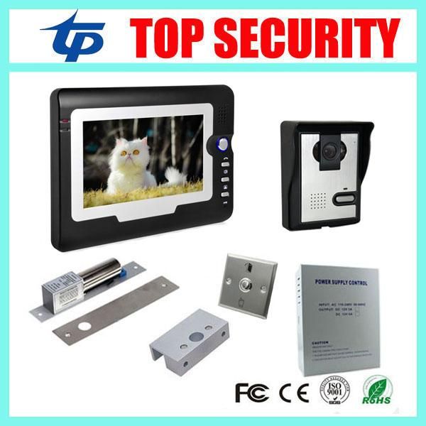 

inch color screen video door phone intercom wired bell access control system+power supply+lock+bracket+exit button phones