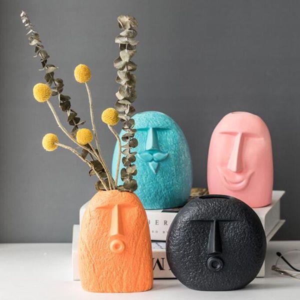 

vases nordic home decoration vase ceramic flower pot statue human face sculpture living room arrangement art desktop