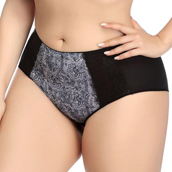 

women's panties baldauren european/american plus size briefs, printed panties, mid-waist, breathable, non-marking,cotton crotch lingeri, Black;pink