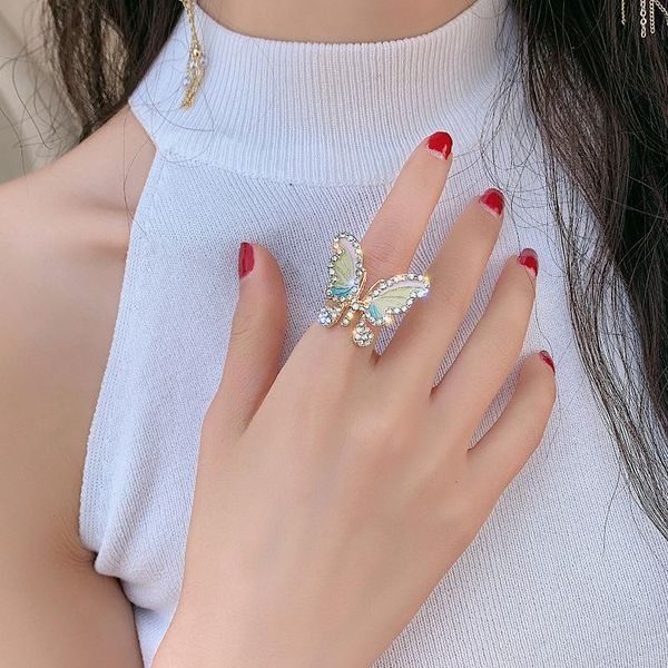 

earrings & necklace shifeel 2021 fashion rhinestone butterfly pearls tassel clavicle chain rings women jewelry sets, Silver