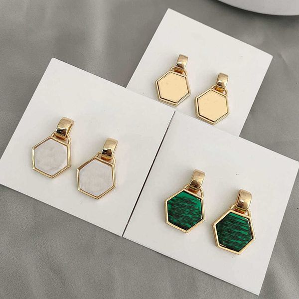 

fashion luxury goods hexagon earrings woman accessories natural shell ear rings gold brand charm jewelry piercing crystal girls 18k perfume, Golden