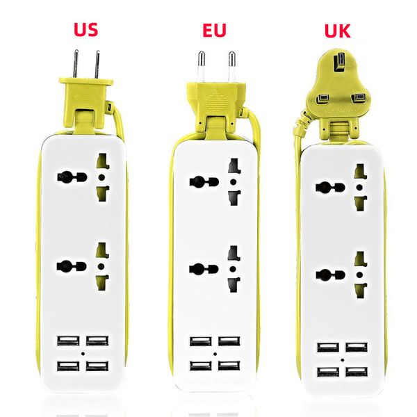 Tragbare Steckdosenleiste, Reisesteckdose, 2 Steckdosen, EU-/UK-/US-Stecker mit 4 USB-5-V-2A-Ausgängen, Multi-Port-USB-Wandladegerät