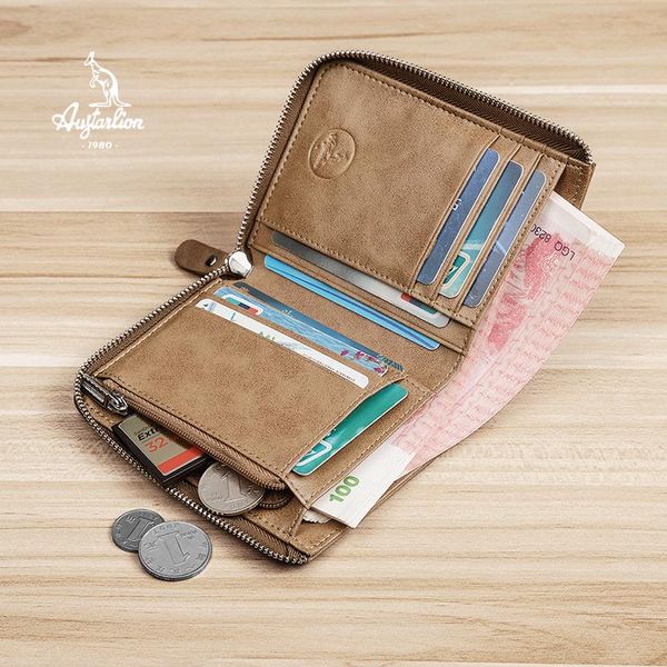 

wallets wallet men leather zipper purse short male clutch augtarlion brand mens money bag quality, Red;black