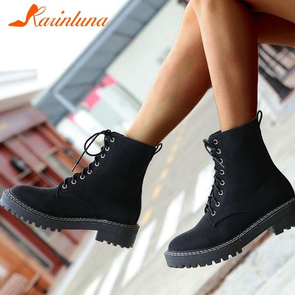 

boots high heels punk style brand woman shoes fashion big size 40 cross-tied round toe square thick autumn ankle, Black