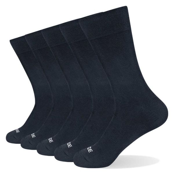 

sports socks 5 pairs men cushion bamboo charcoal fiber breathable deodorant comfortable business sport athletic dress crew, Black