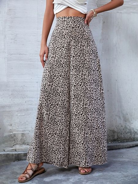 

leopard print high waist wide leg pants v9ku#, Black;white