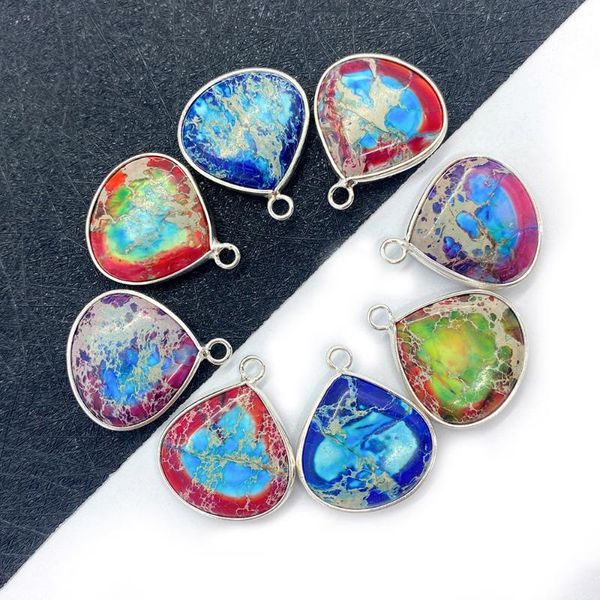 

charms natural stone turquoise pendant necklace drop-shaped jewelry multi-color edging diy making accessories charm, Bronze;silver