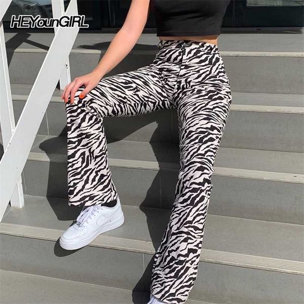 

heyoungirl zebra animal print elegant pants capris harajuku high waist trousers ladies casual office women streetwear 211118, Black;white